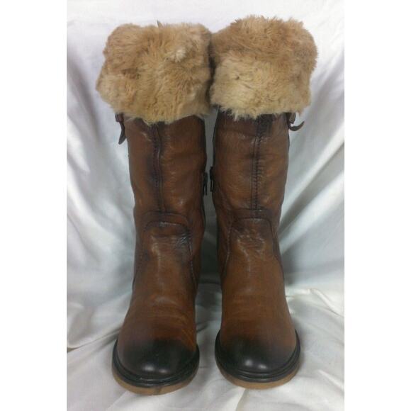 Pakros Distressed Leather Sherpa Trim Mukluk Boots Brown Sz EU 37 (US 7M) - Picture 2 of 9